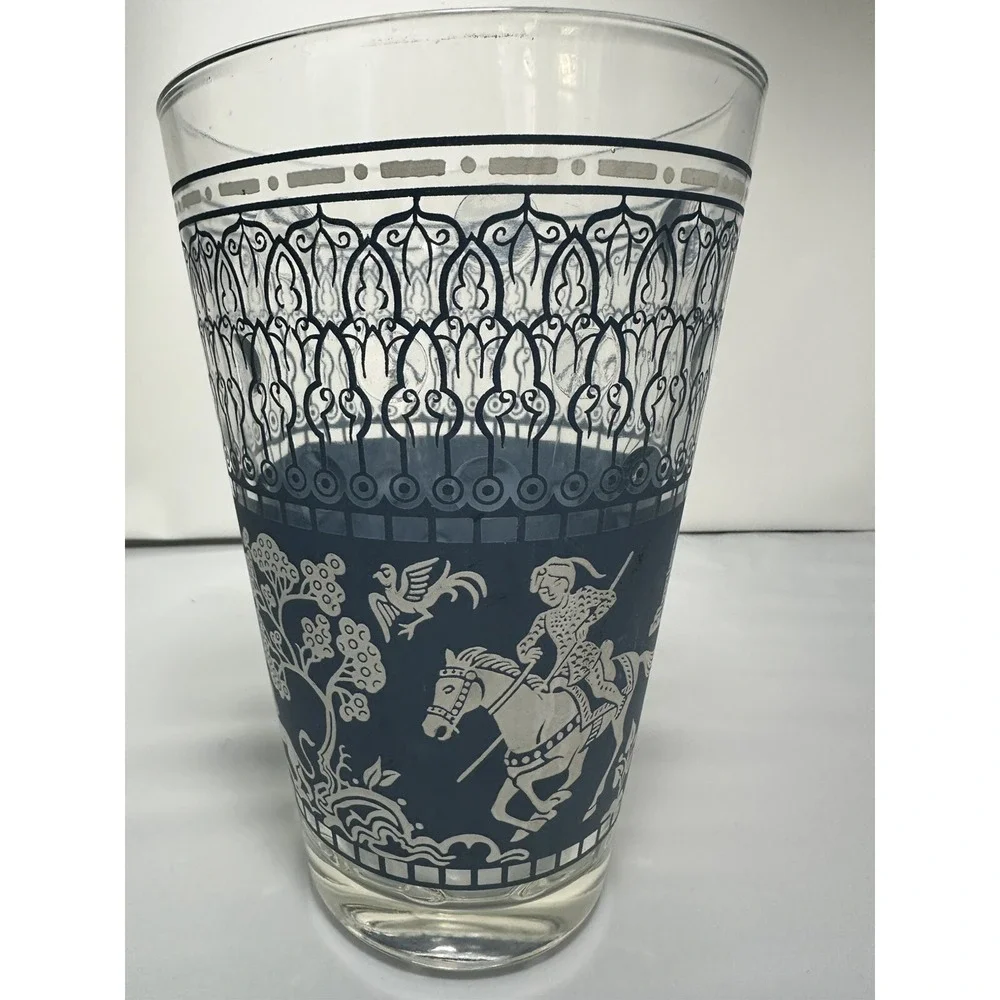 Vintage MCM Glass Wedgwood Light Blue Jeanette Hellenic Ice Bucket Barware